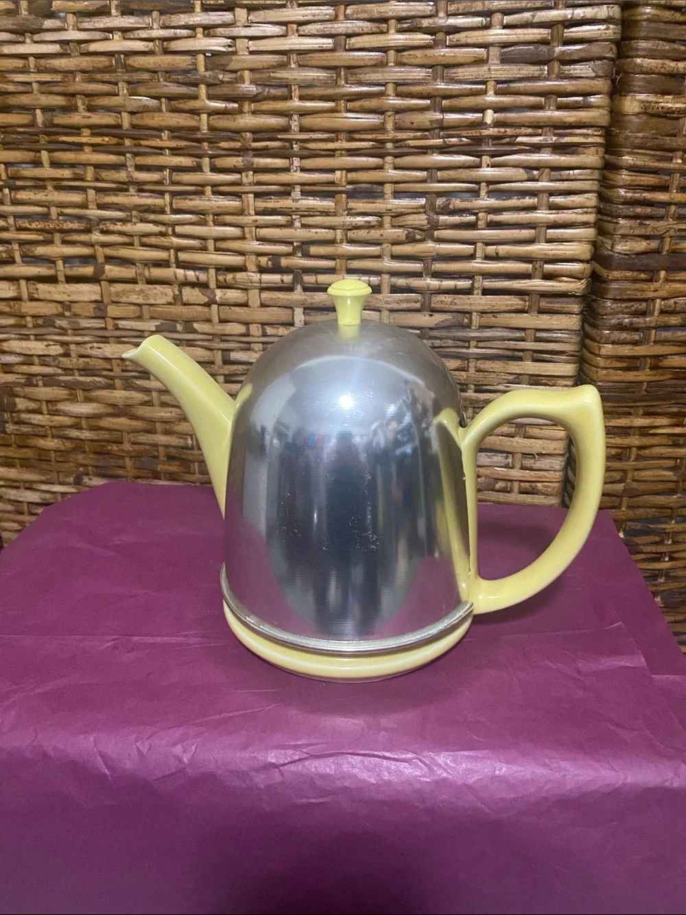 Vintage Mid century yellow Hall teapot w/ insulated cover